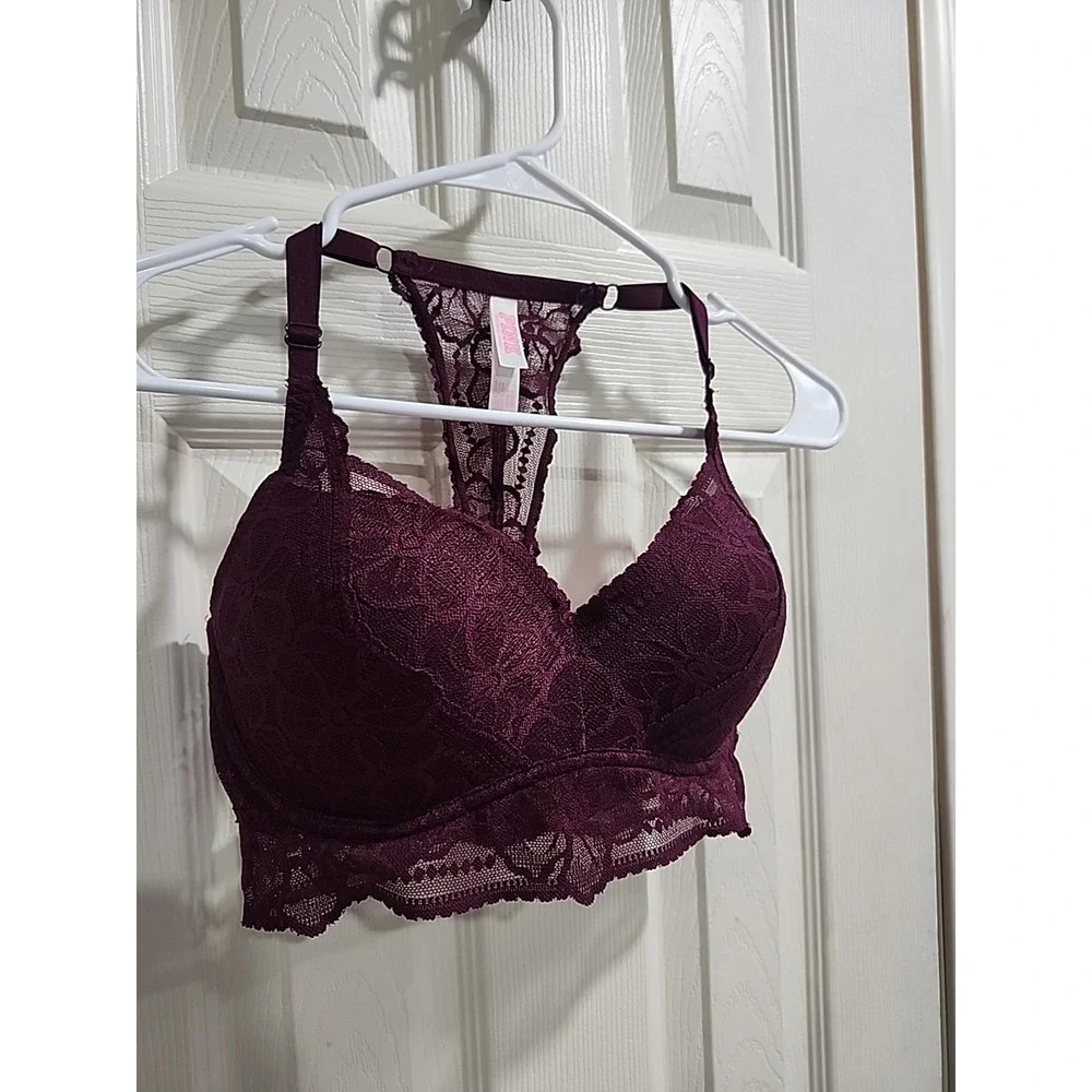 Victoria's‎ Secret PINK Push-up Pigeonnant Lace Underwire Bra Sz  S (D-DD) Wine